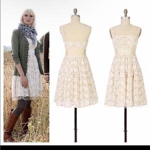 Anthropologie Boho dress sz 8 cream lace Floral  boho cottage core vintage style